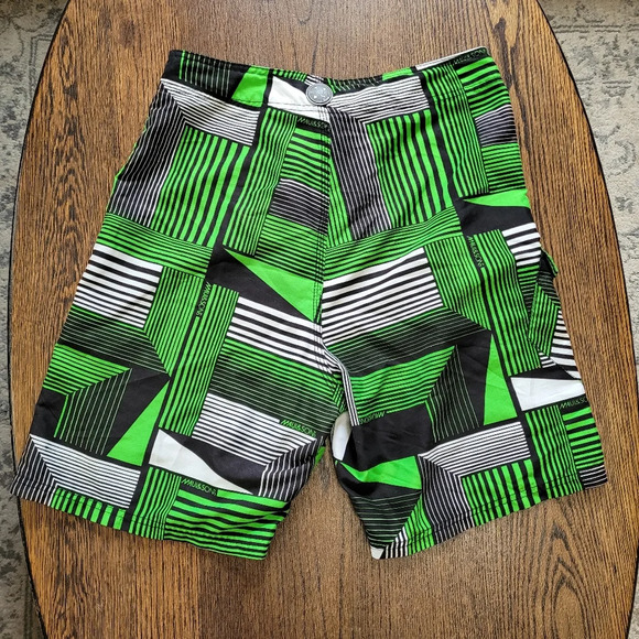 Maui and Sons Green Black White Striped Geometric Board Shorts Size Men's 30 - Picture 2 of 10